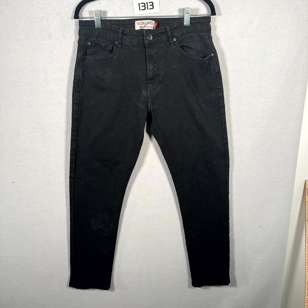 Hudson & Barrow NYC Jeans Mens 32x30 Black Denim Dark Wash Everyday Wear Tapered